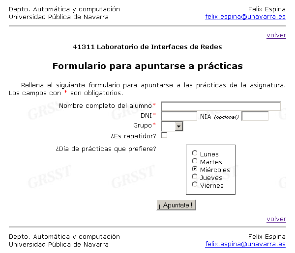 Pgina de formulario para prcticas