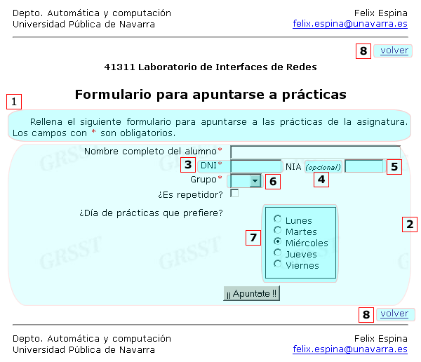 Pgina de formulario para prcticas